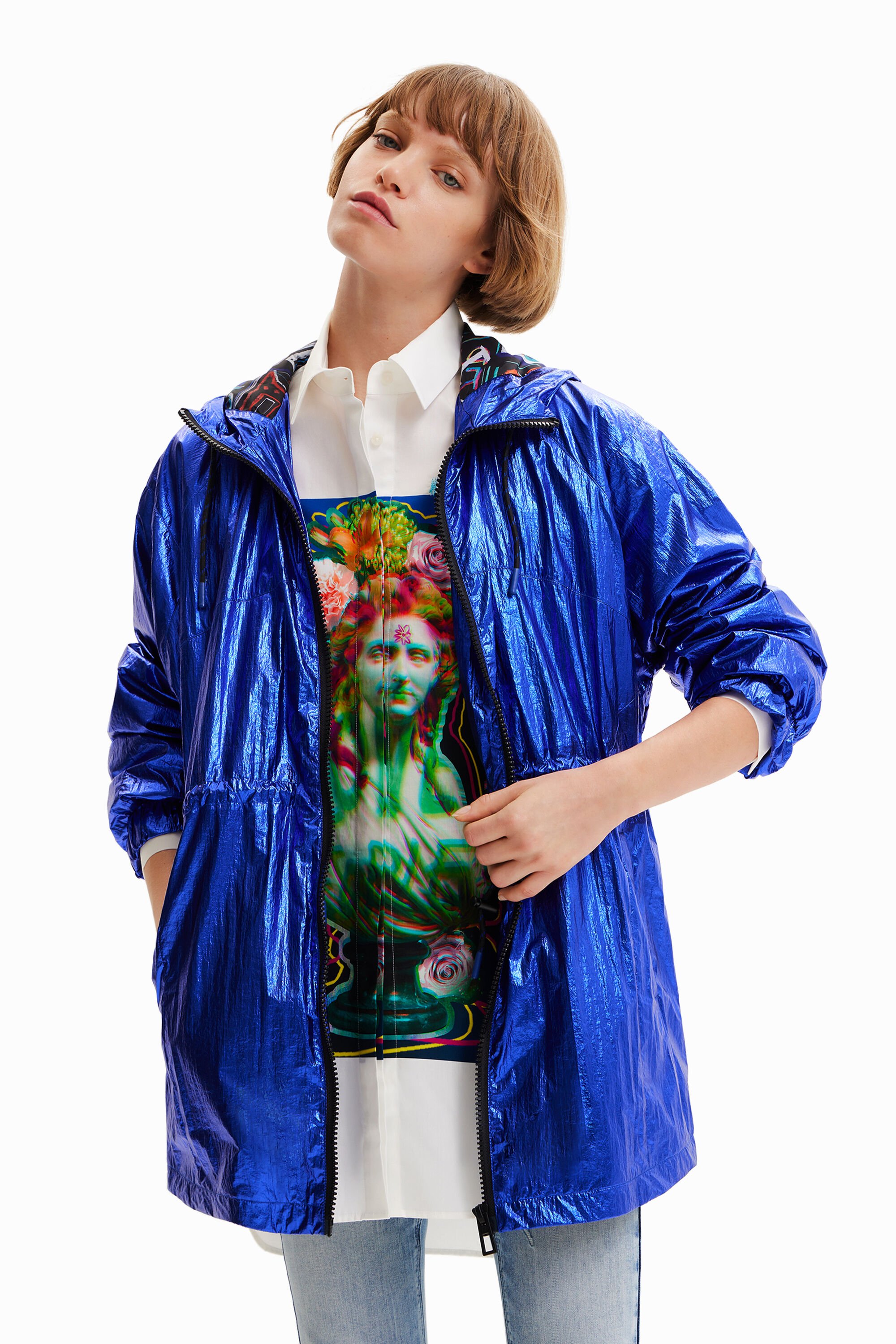 Parka métallisée à capuche