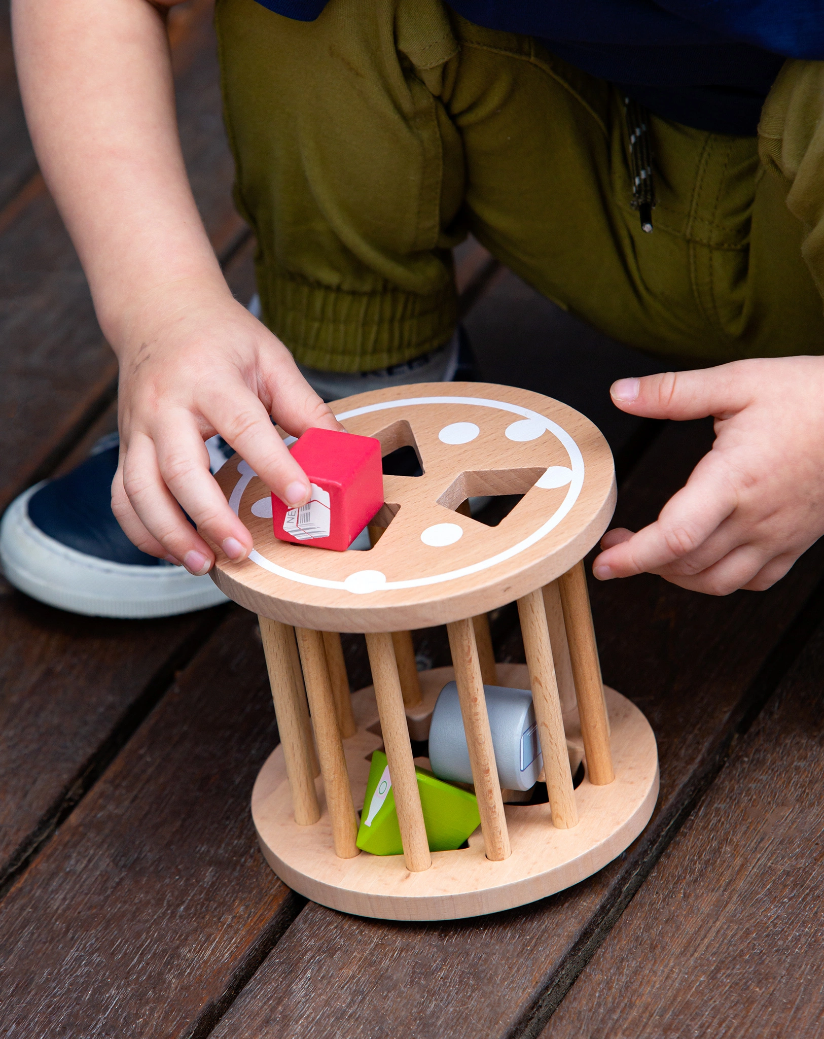 Holz-Nachziehauto RECYCLING TRUCK 8-teilig in pastell