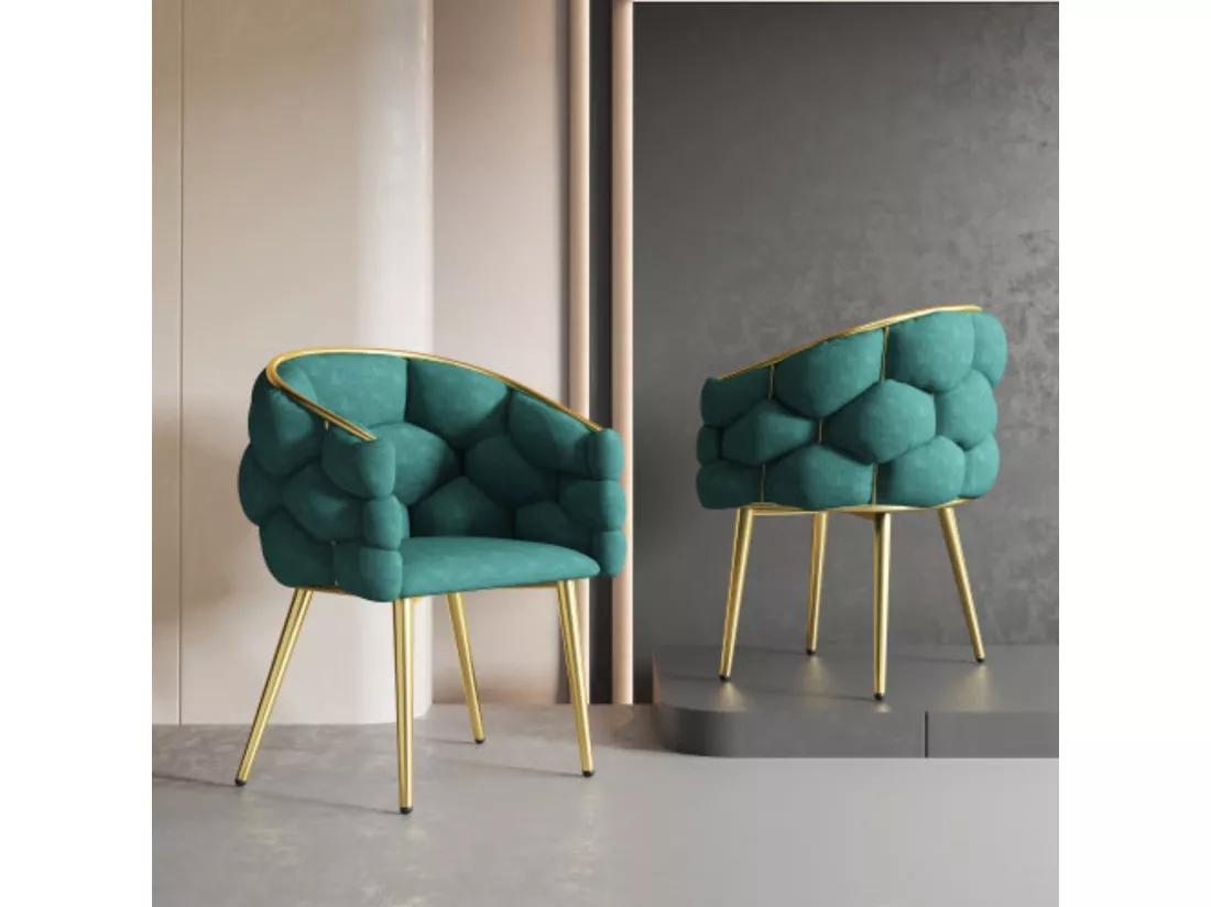 Chaise à bulles en velours, pieds dorés, vert,d50cm×h80cm