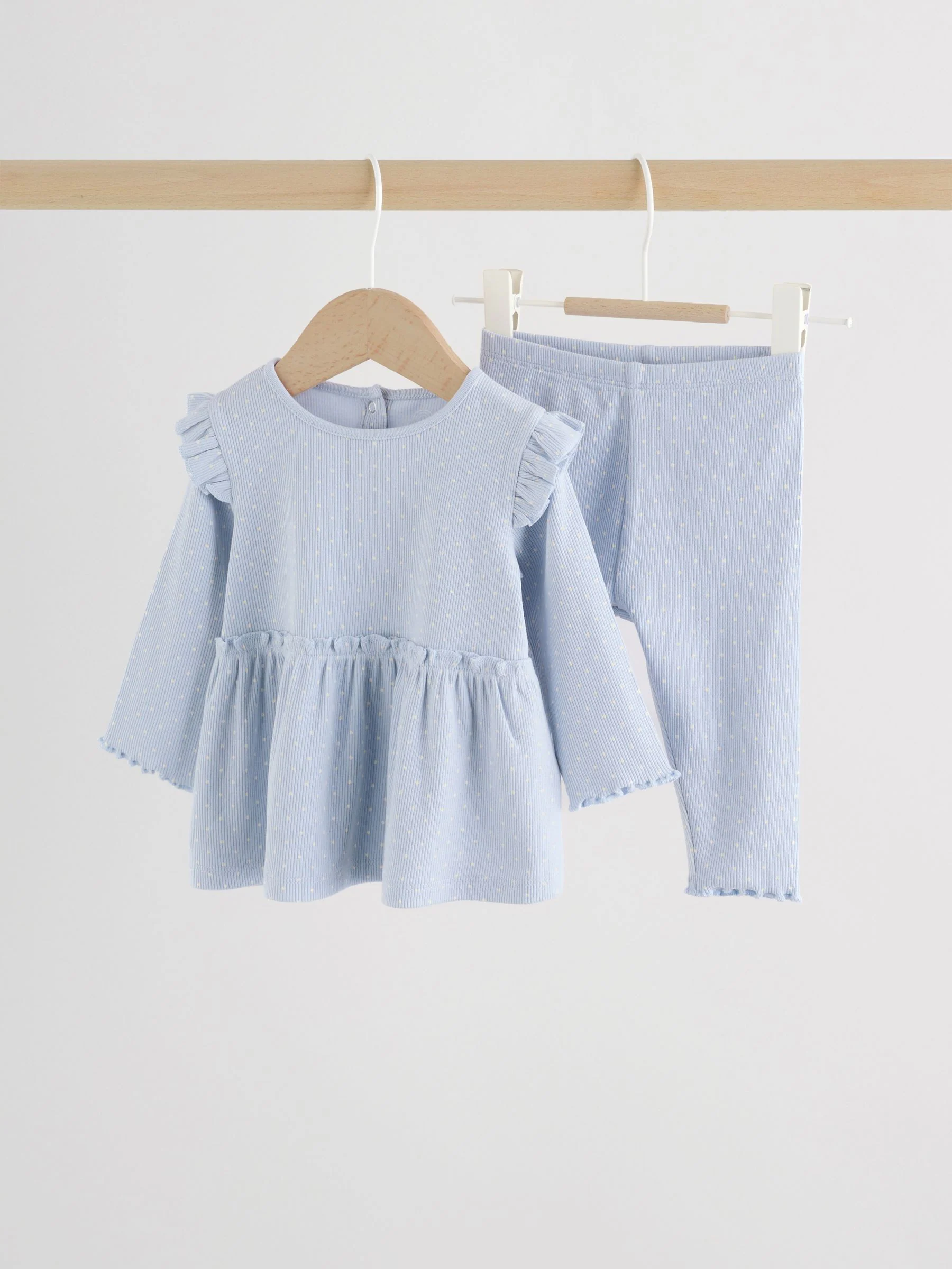 Blauw met stippen - Set met babyfriltop met lange mouwen en legging (0mnd-2jr)