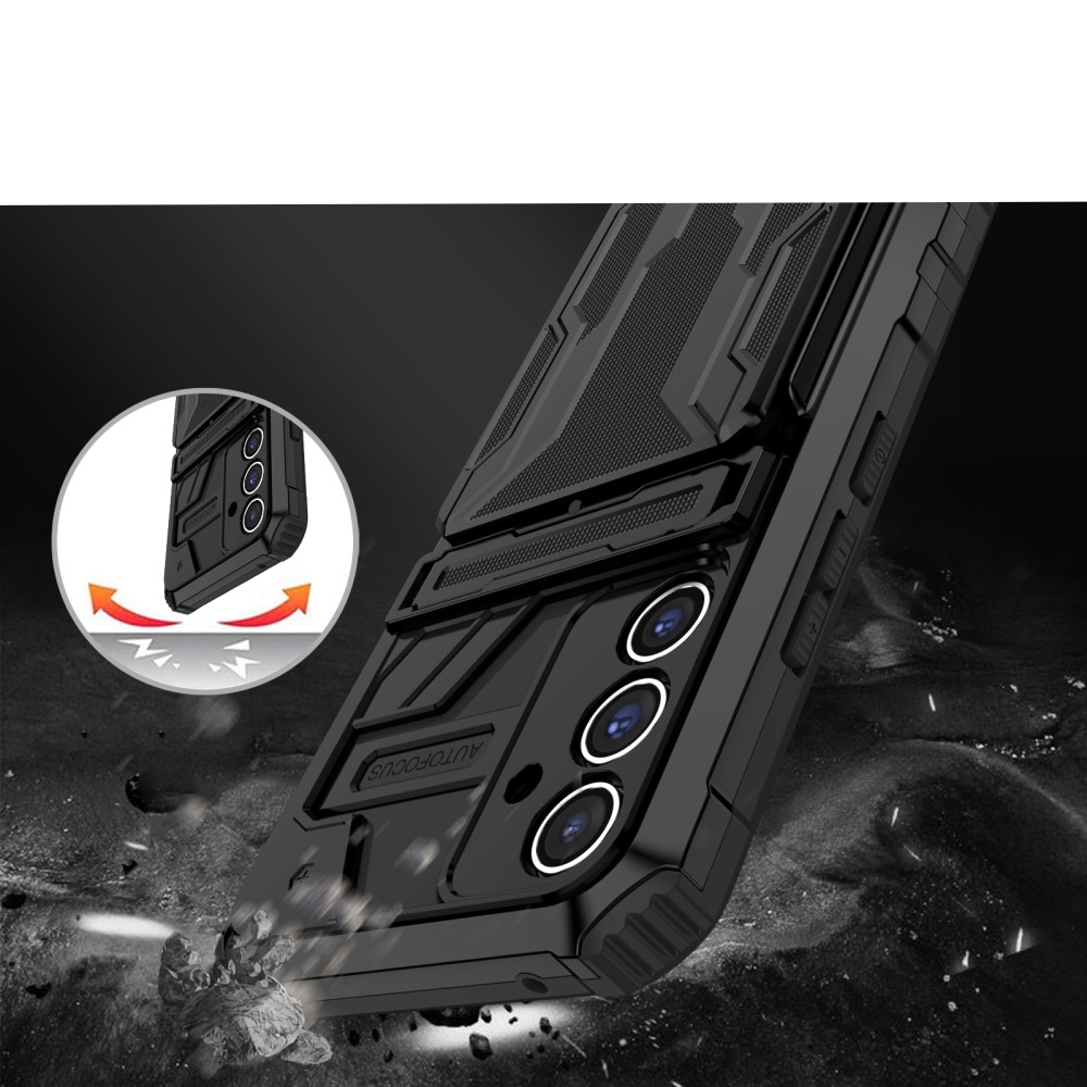 Samsung Galaxy A54 5G Hybrid Hardcase Hülle mit Aufschiebbarem Kartenfach   Kickstand - Schwarz