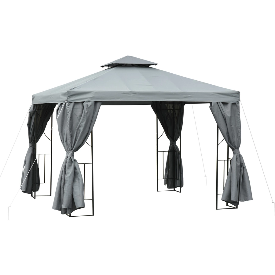 Outsunny Gartenpavillon mit Doppeldach grau
