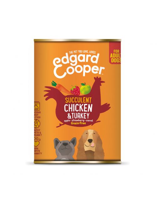Edgard&Cooper Blik Chicken Turkey Adult - Hondenvoer - Kip Kalkoen Aardbei 400 g Graanvrij