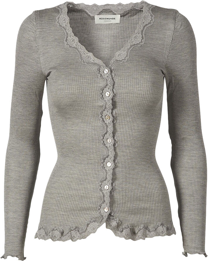 Rosemunde Silk cardigan regular ls w/rev vint Lysegrå