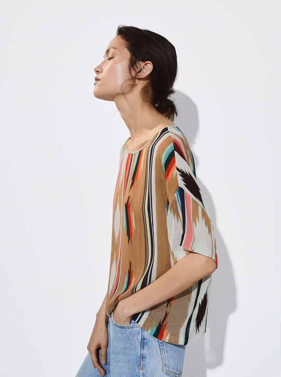 Blusa de manga curta estampada - Multicolorida