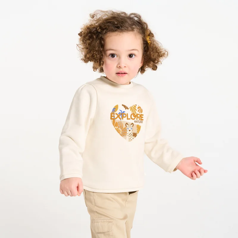 Sweat molleton félin beige bébé fille Blanc