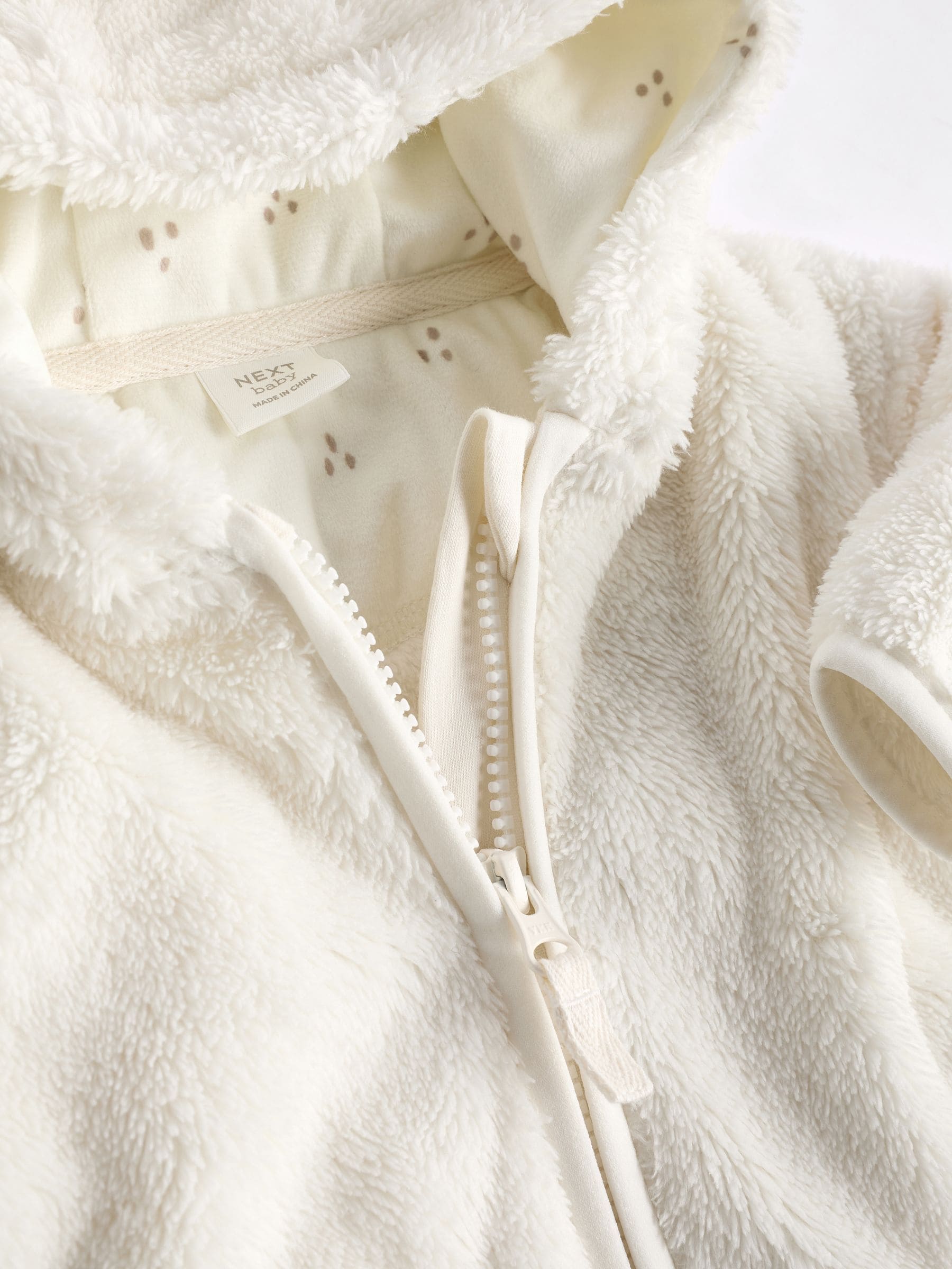 Ecru - Fleece babyjack met capuchon (0mnd-2jr)