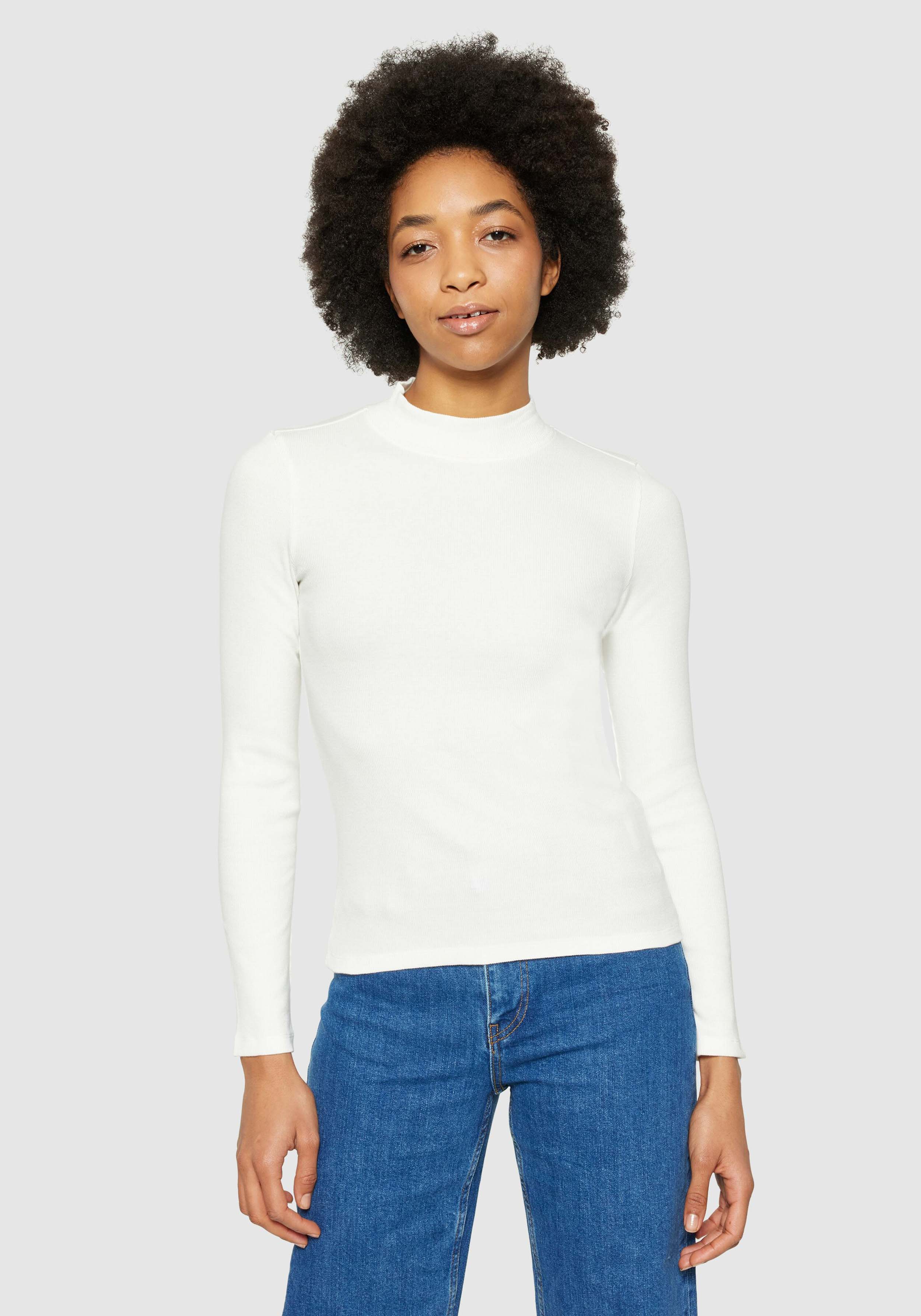 Knowledge Cotton Apparel Longsleeve Rib High Neck Star White