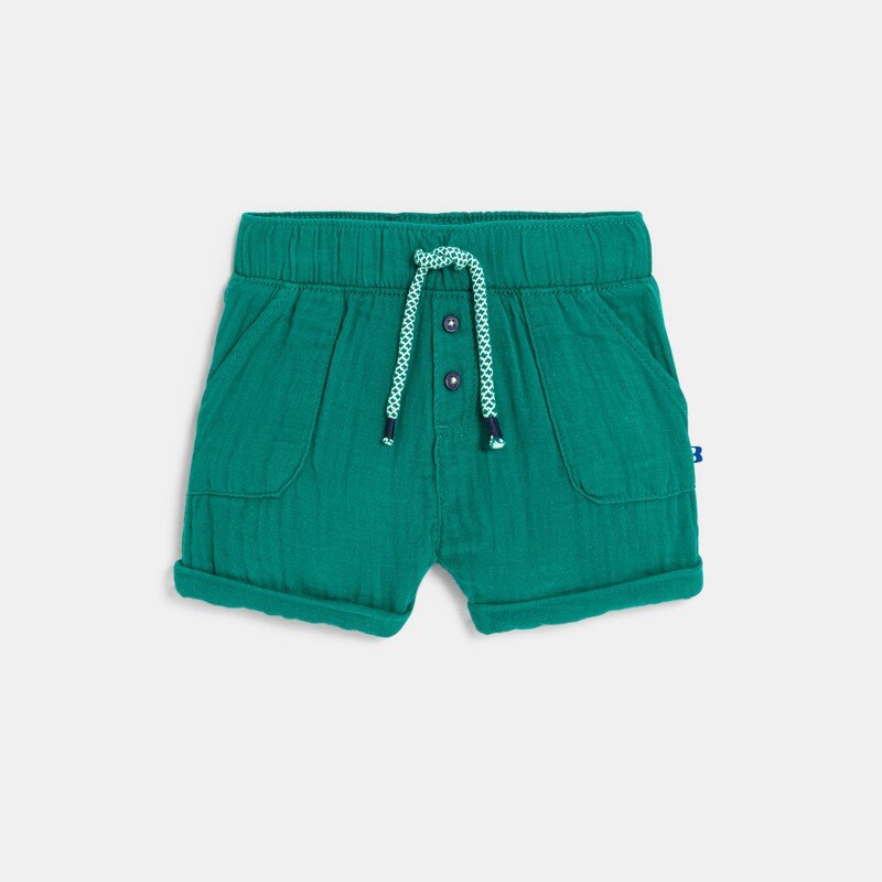 Short coton léger gaufré vert bébé garçon Vert