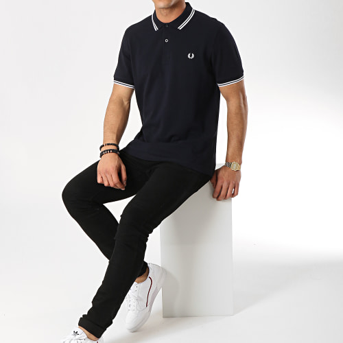 Polo Manches Courtes Twin Tipped M3600 Bleu Marine Blanc