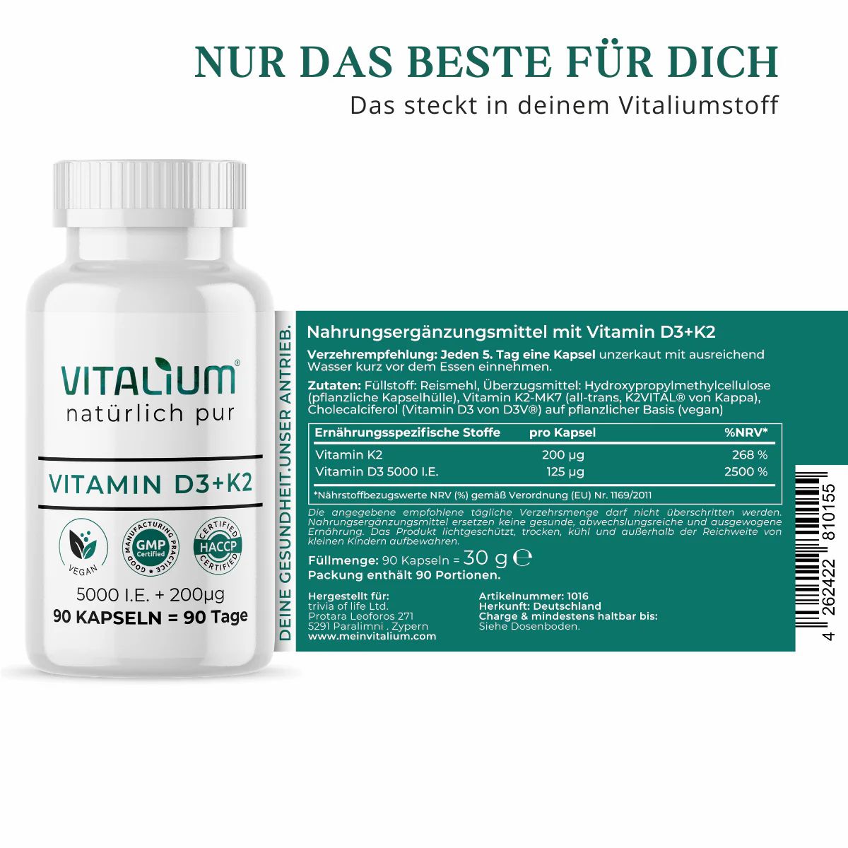 meinVitalium - vegane Vitamin D3+K2 Kapseln