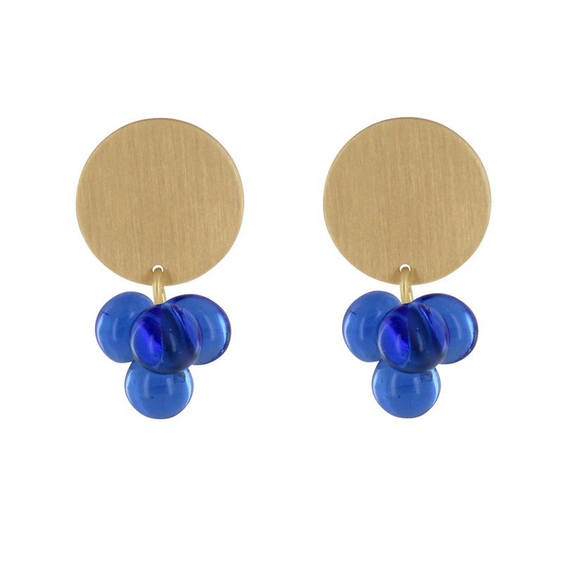 Boucles d'Oreilles Pastille en Laiton et Bouquet de Perles de Verre