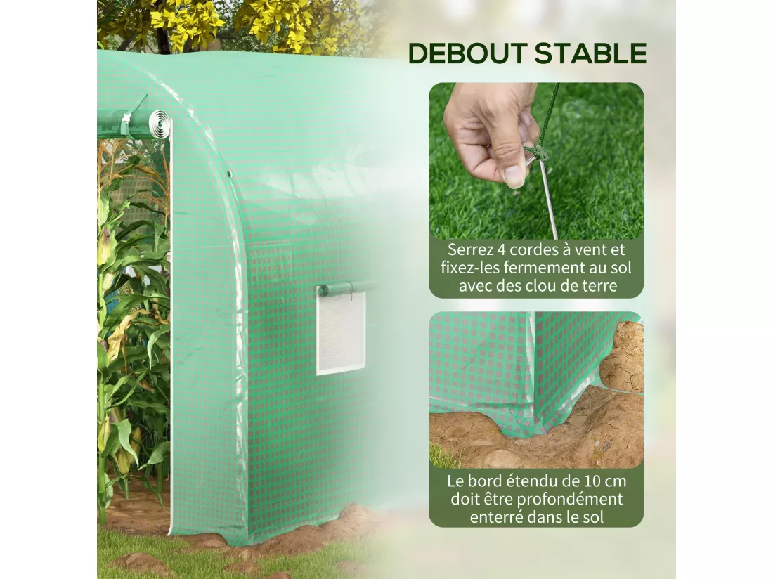Serre de jardin tunnel surface sol 6 m² châssis tubulaire renforcé vert