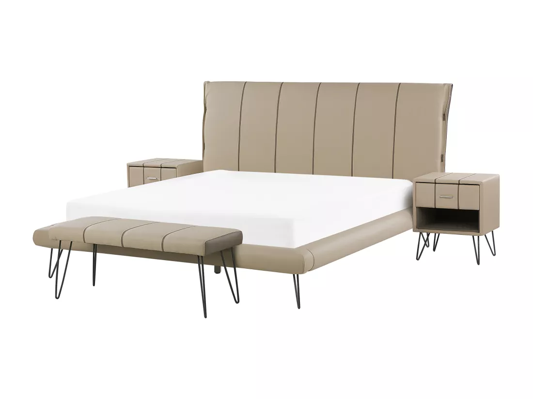 Ensemble de chambre Cuir PU BETIN 160 x 200 cm Beige sable