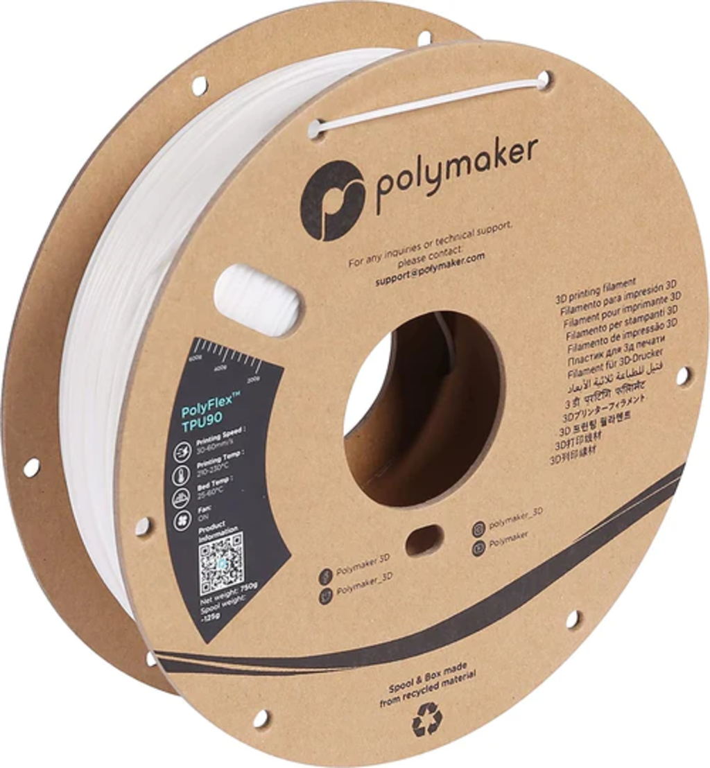 Polymaker  PolyFlex TPU90 Weiß, 1,75 mm (750 g)    Flexibel und beständig