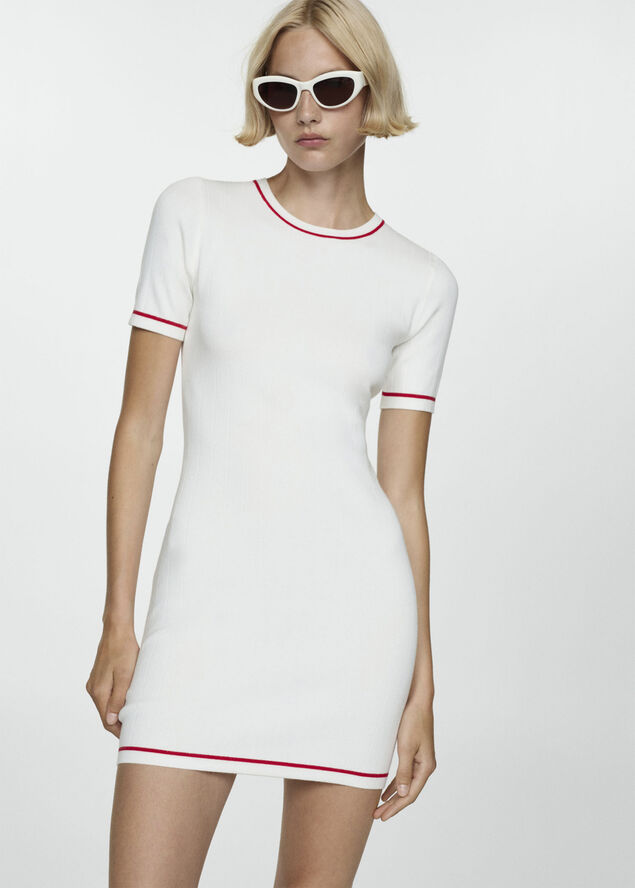 MANGO Short dress with contrasting ends Light beige
