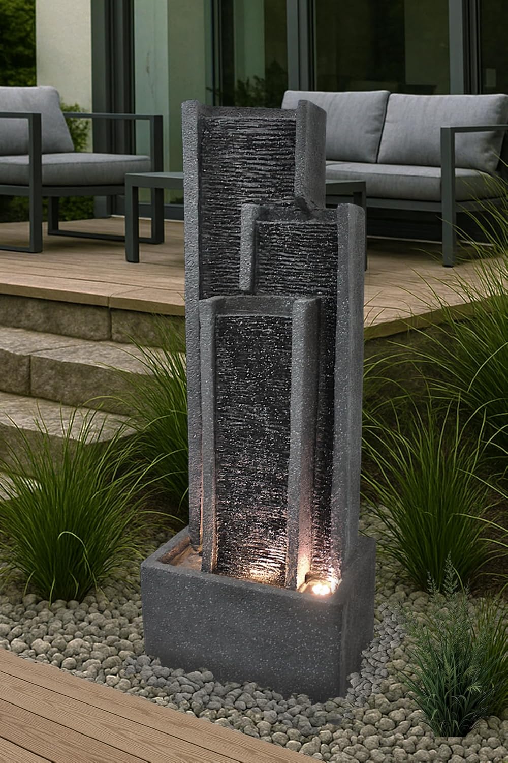 Gartenbrunnen BK903 Wasserwand 99 cm Standbrunnen Springbrunnen mit Beleuchtung Wasserfall Gartendeko Zimmerbrunnen