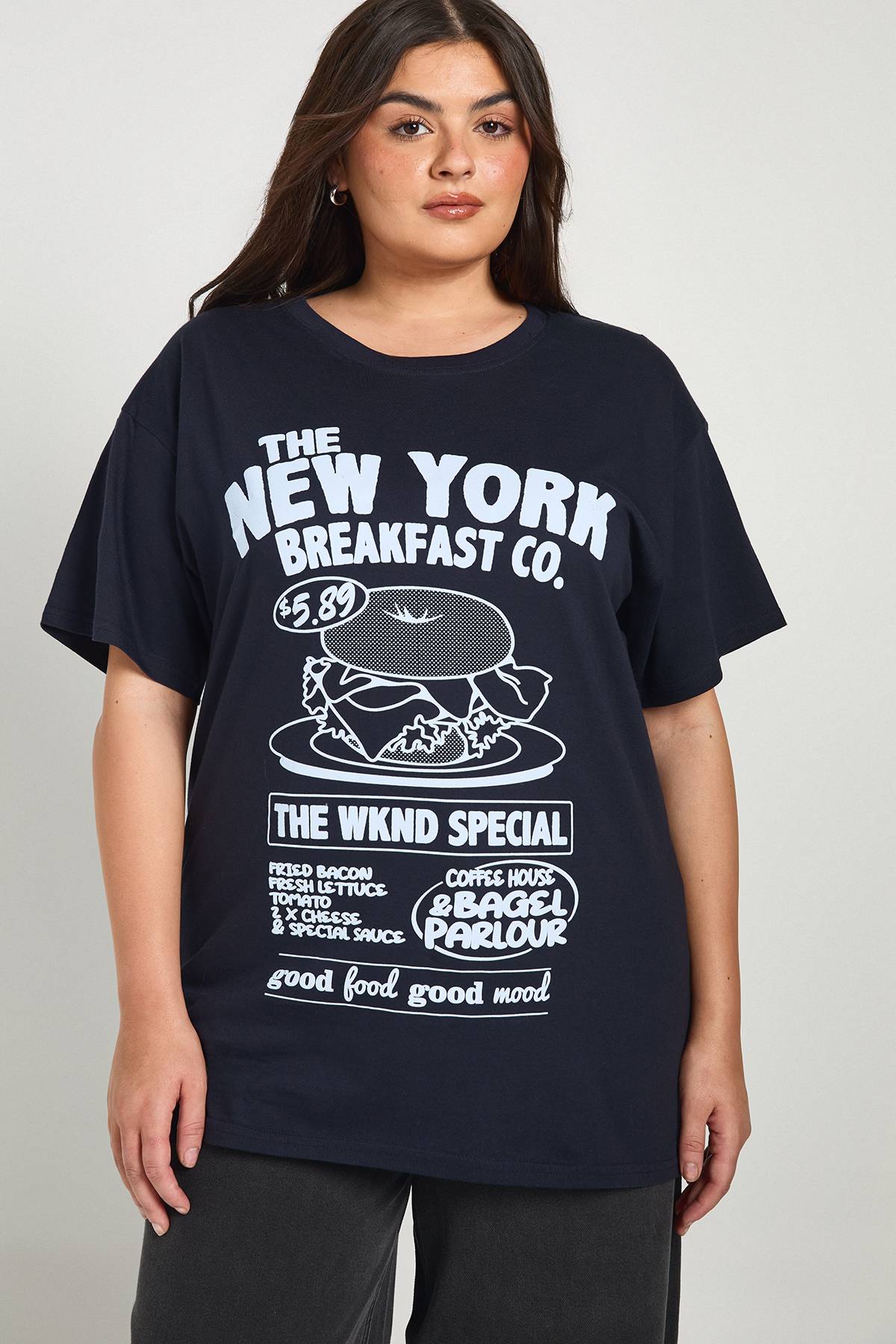 boohoo T-shirt Oversize Bagel New York Grande Taille