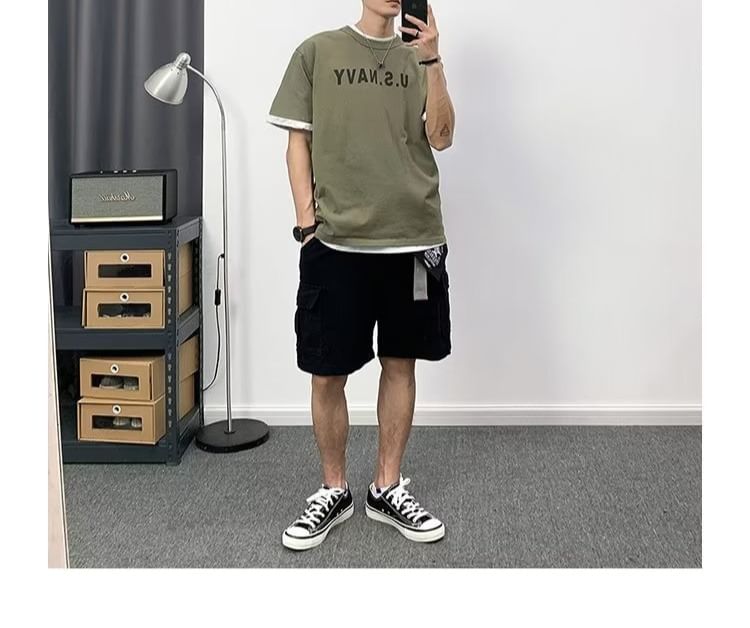 Cowpow - Hoge taille, effen, wijde cargoshorts