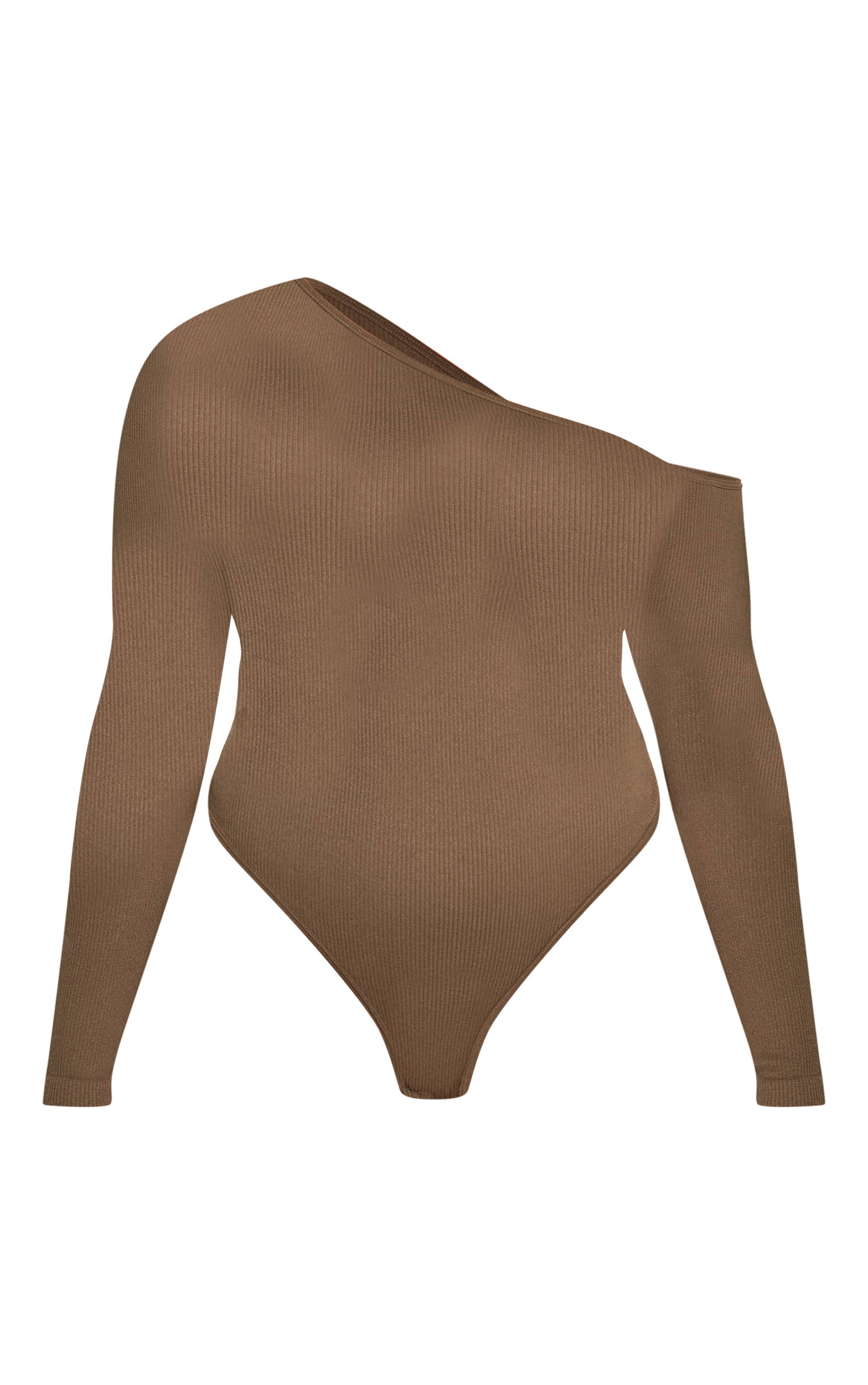 Vert Olive Body Grande Taille Côtelé Contour Asymétrique À Manches Longues