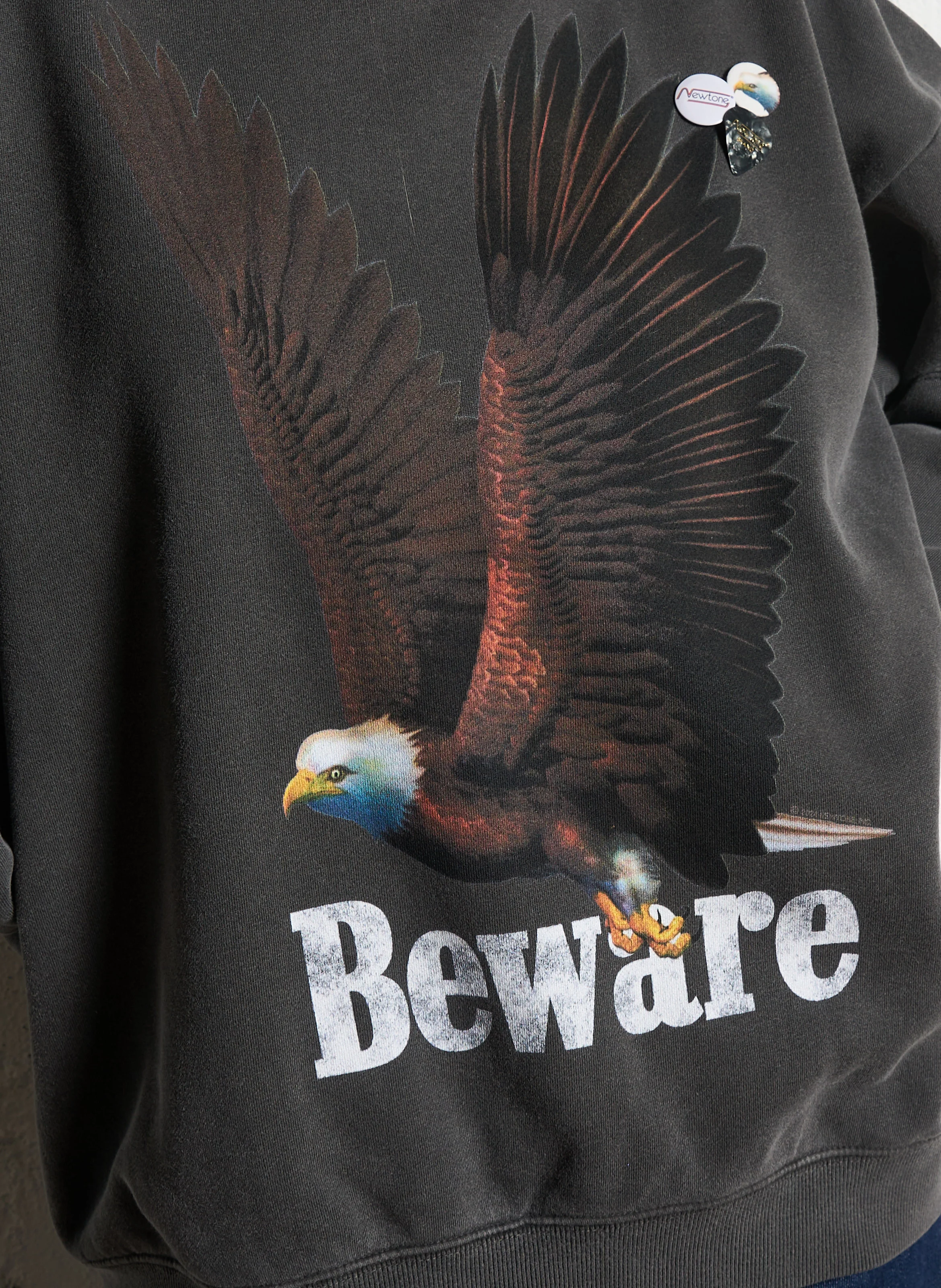 ROLLER BEWARE - Sweat ample col rond sérigraphié en coton mélangé | Gris