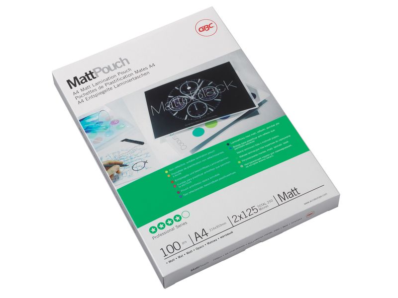 GBC Laminierfolie Premium A4 125 µm, matt, 100 Stück Matte Premium Heisslaminierfolien, entspiegelt