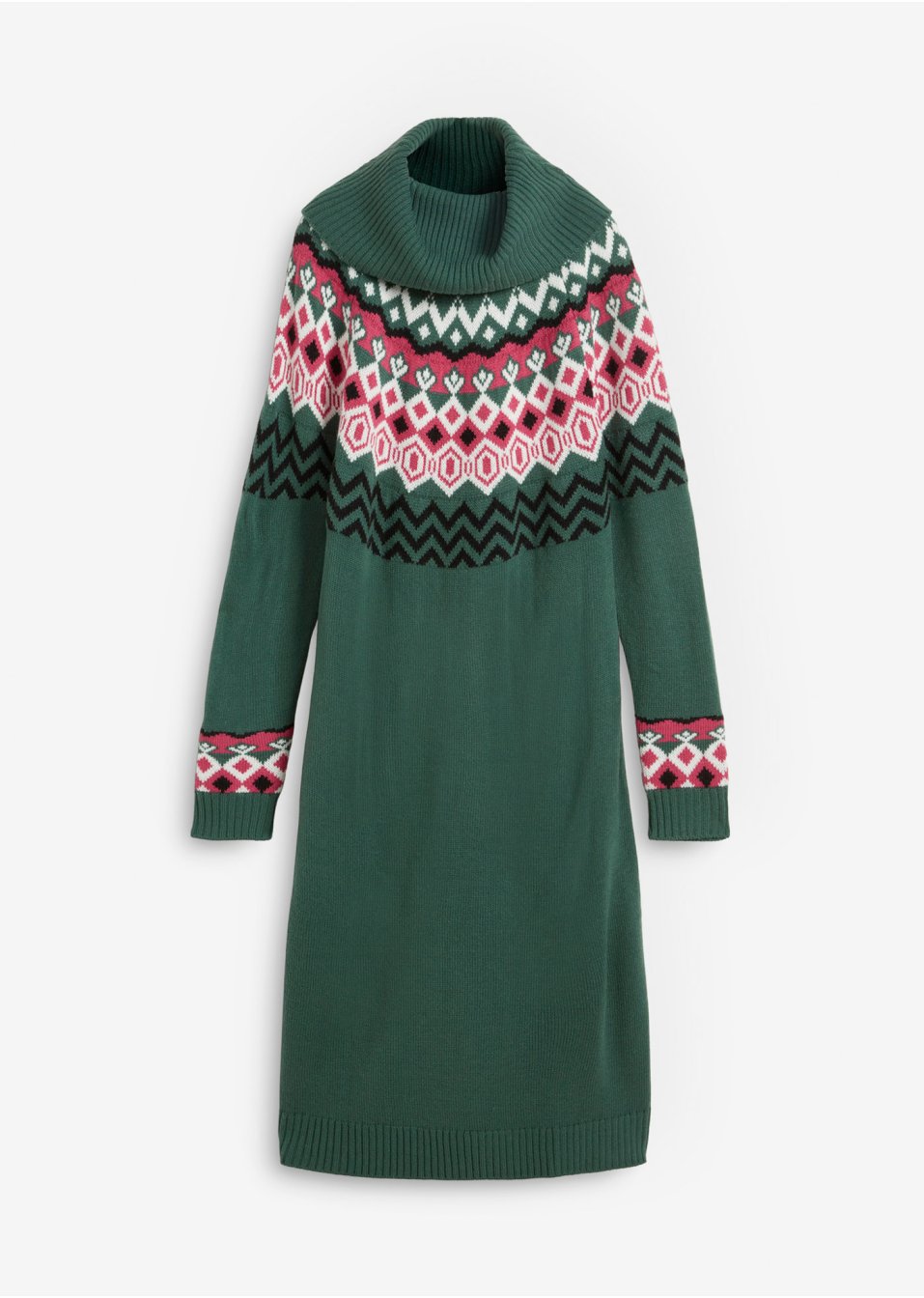 Robe en maille à motif norvégien et col roulé ample, longueur sous genou