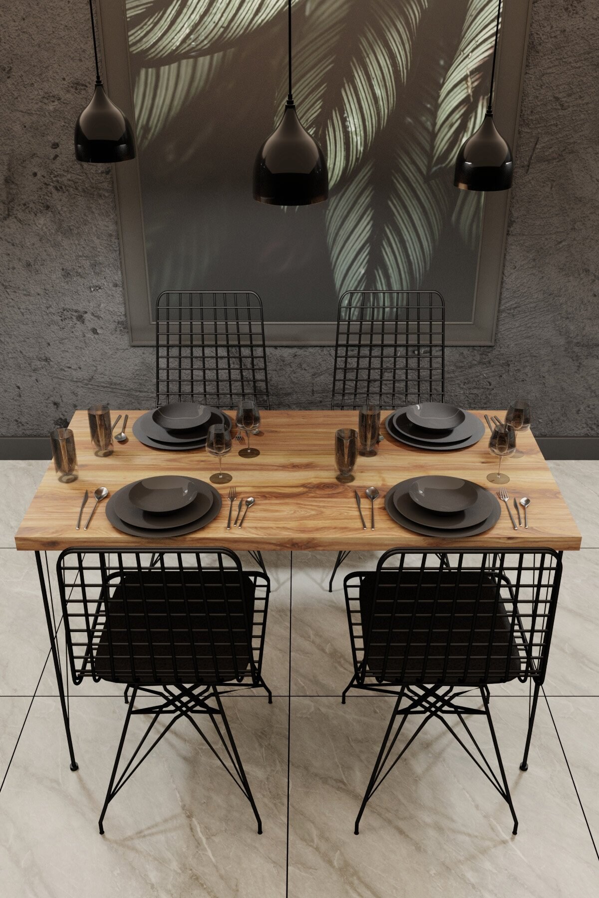 Homtex Tisch & Stühle Set Eiche/Schwarz, 120x75 cm - Stilvoll und robust