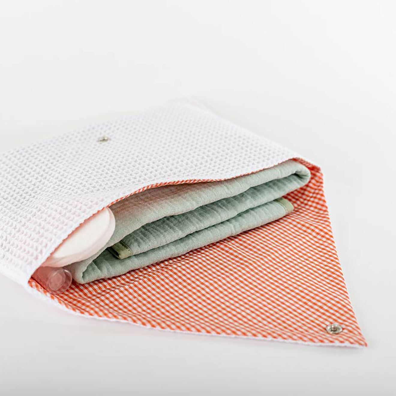 Papate Pochette de rangement en Coton Bio blanc/vichy - 30x19 cm