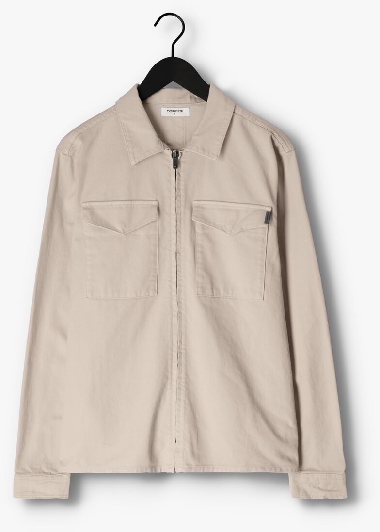 PUREWHITE zand purewhite overshirt twill overshirt with zipper and pockets on chest