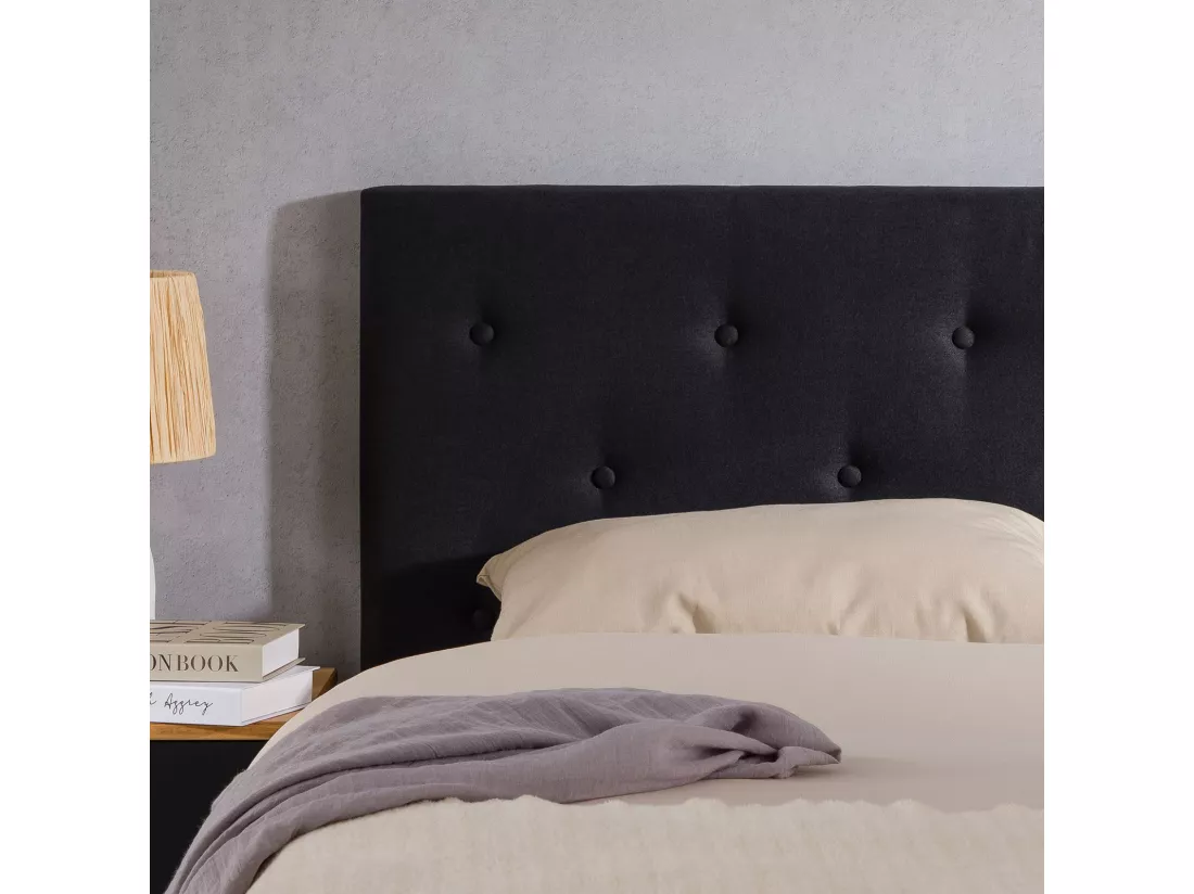 Tête de lit GAREK 120 capitonnée, En tissu rembourré, Pieds en bois, Design élégant, Pour lits 120 cm, Noir