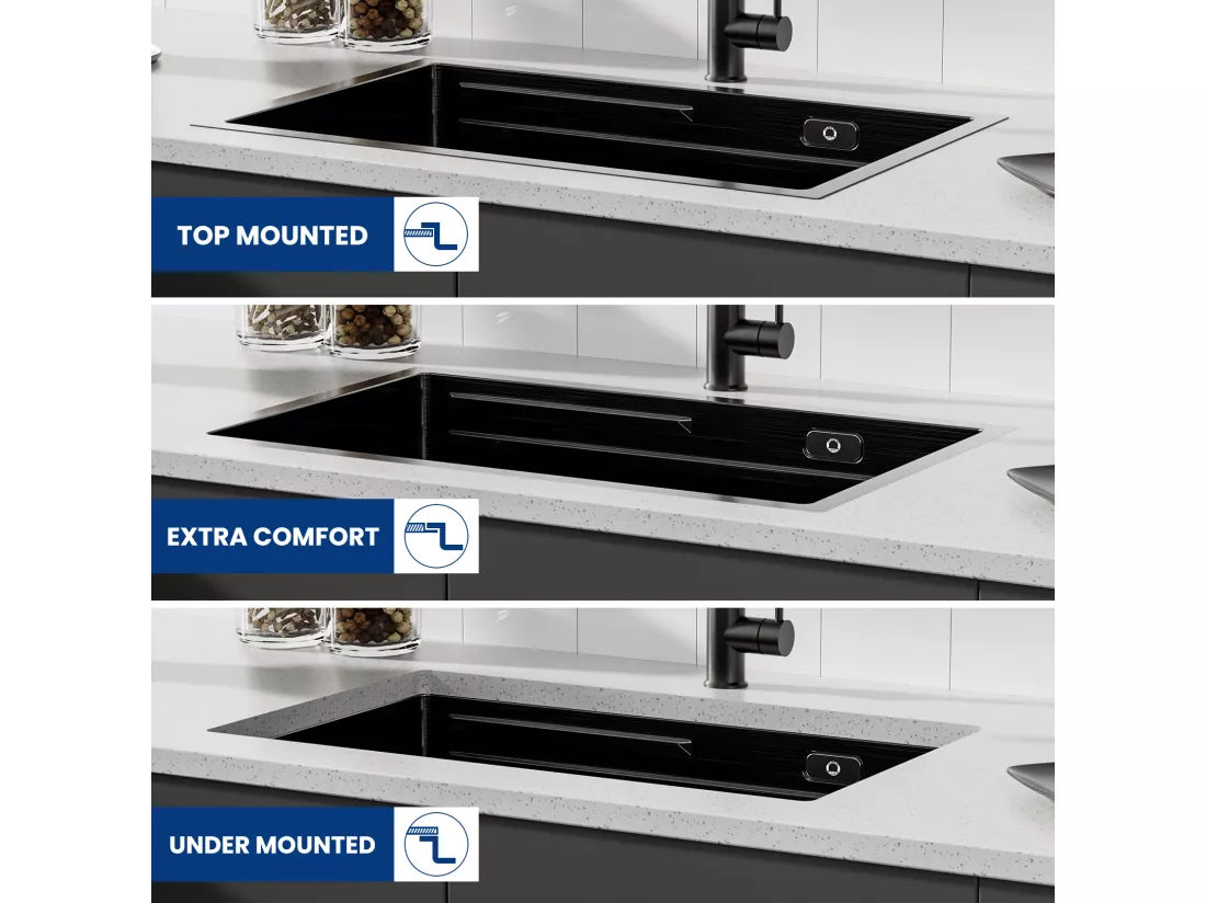 Cecipa max Évier 1 Bac 70×44CM Évier à Encastrer Noir avec Egouttoir et Vasque + Mitigeur avec Douchette Extractible, 3 Modes de Sortie D'eau, Noir