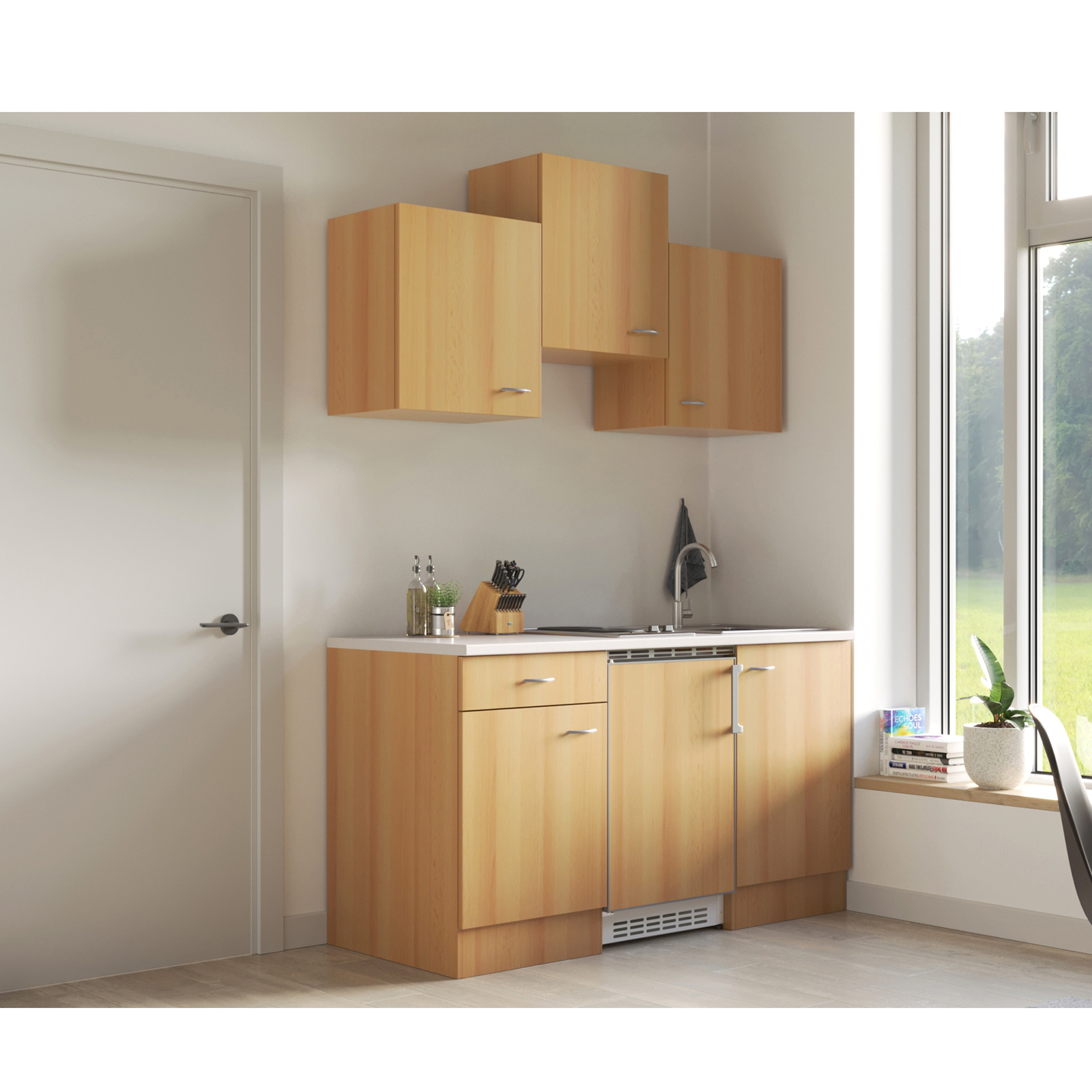 Küchenblock NANO - Buche - mit Kühlschrank - 150 cm