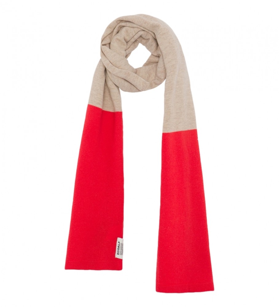 Cachecol ECOALF Thinalf em lã reciclada bege e vermelho.
