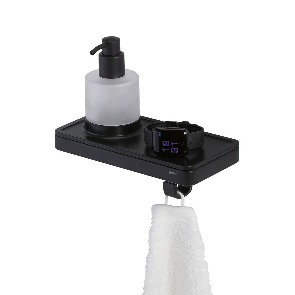 Geesa Frame zeepdispenser met planchet en handdoekhaak zwart