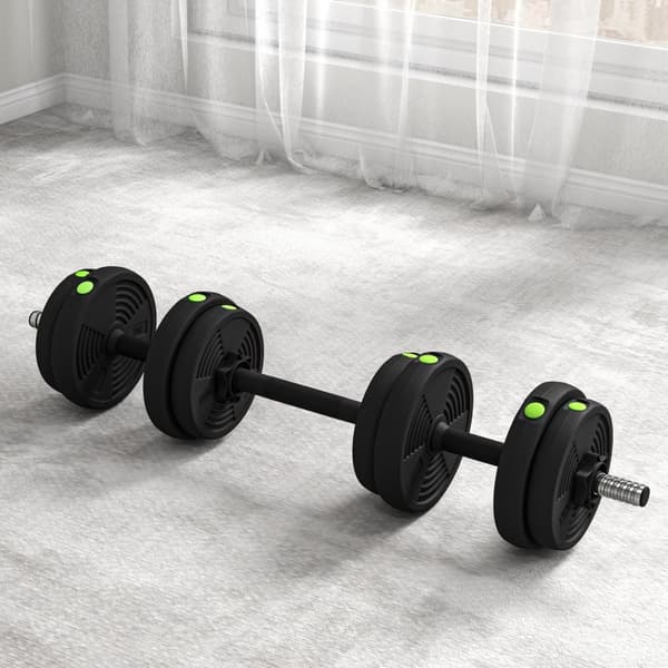 2-i-1 manualsett, 15 kg justerbart manualsett med 8 vektskiver, gulvvennlig for styrketrening, kondisjon, vektløfting, svart