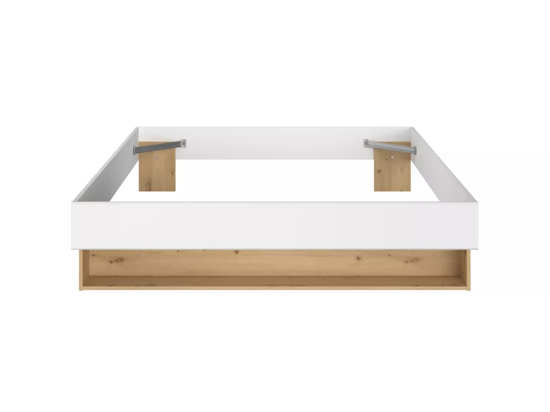 Lit avec chevets et rangements 160 x 200 cm - Coloris : Blanc et naturel + Sommier - MISTA