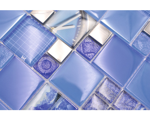 Glasmozaïek XCM MC549 29,8x29,8 cm zilver/blauw