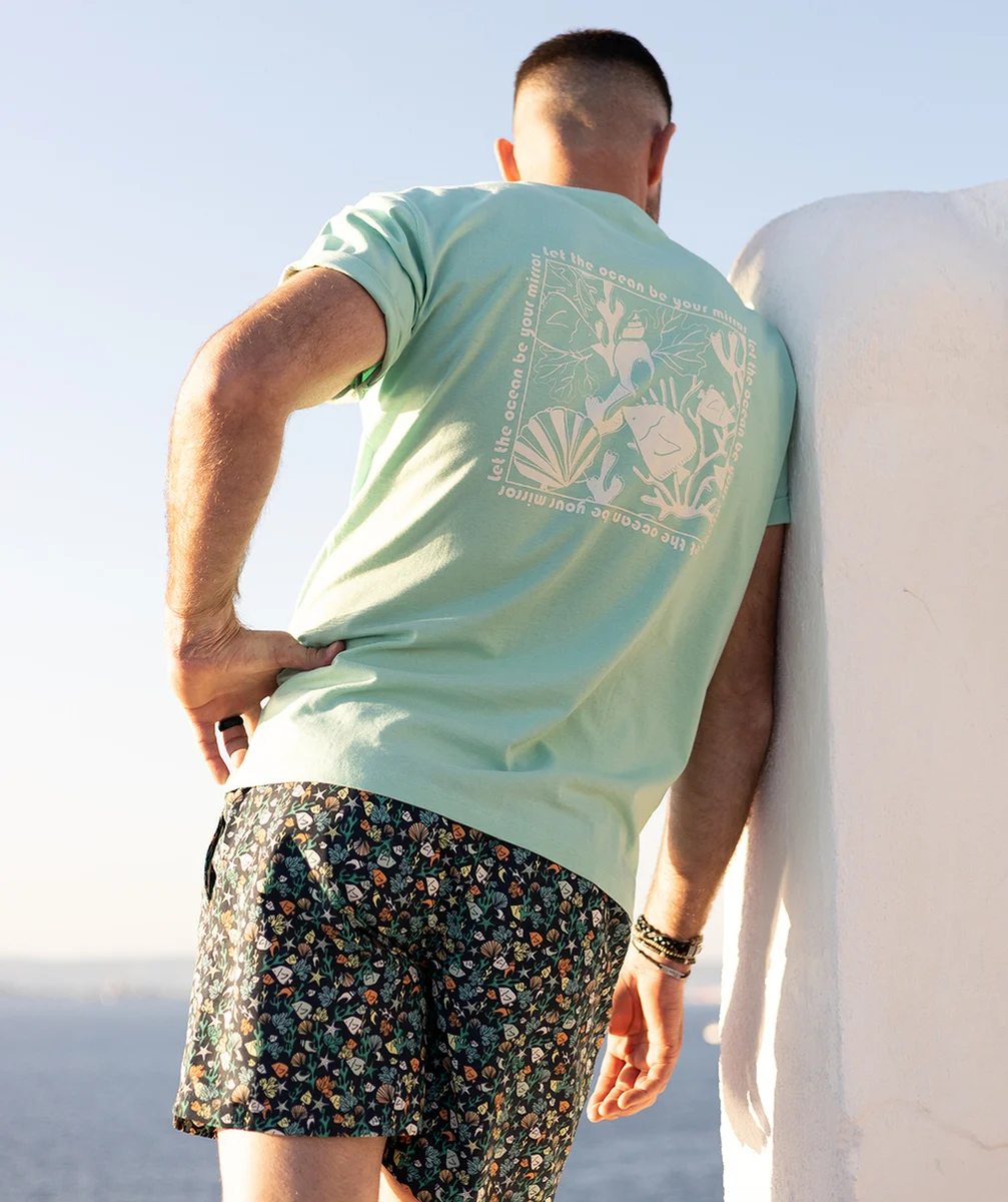 T-SHIRT HOMME EN COTON BIO VERT MENTHE AVEC COQUILLAGE