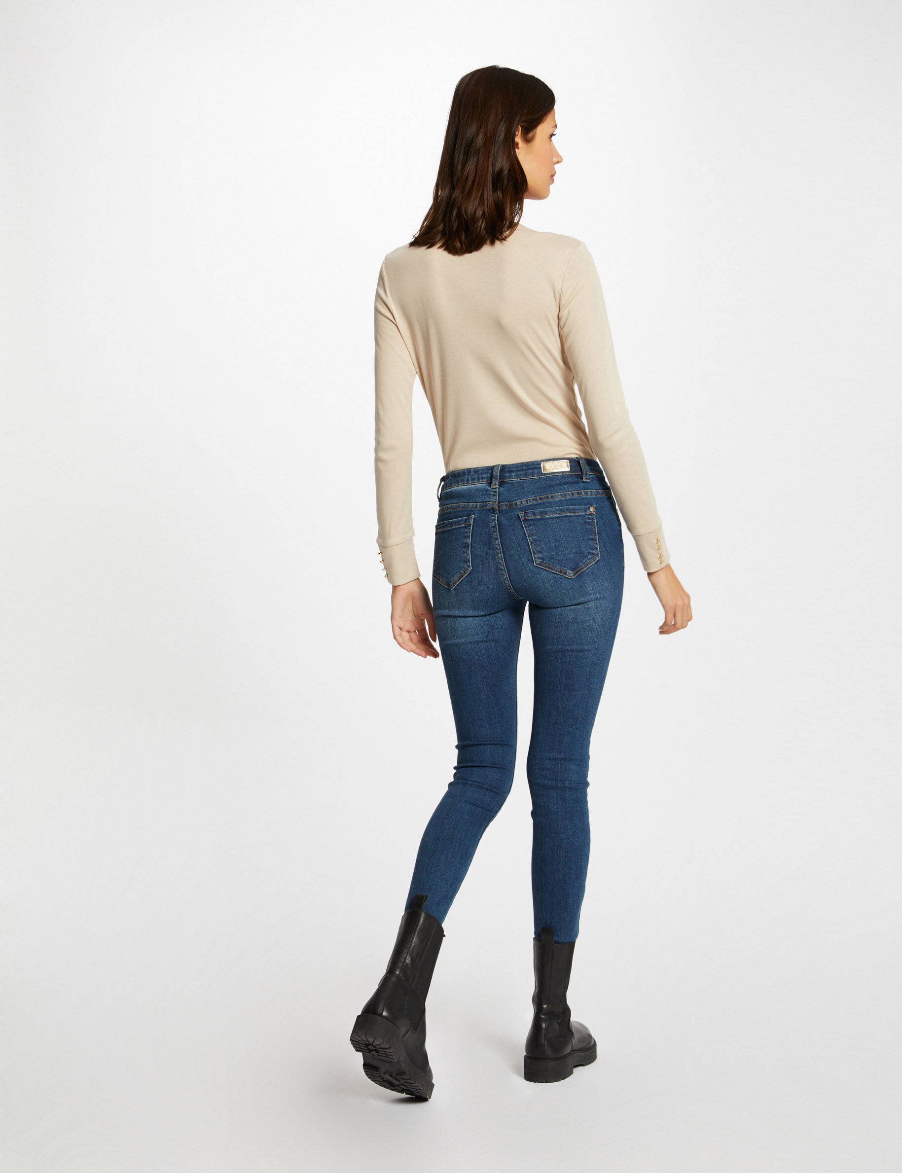 T-shirt manches longues avec col en V mastic femme - mastic