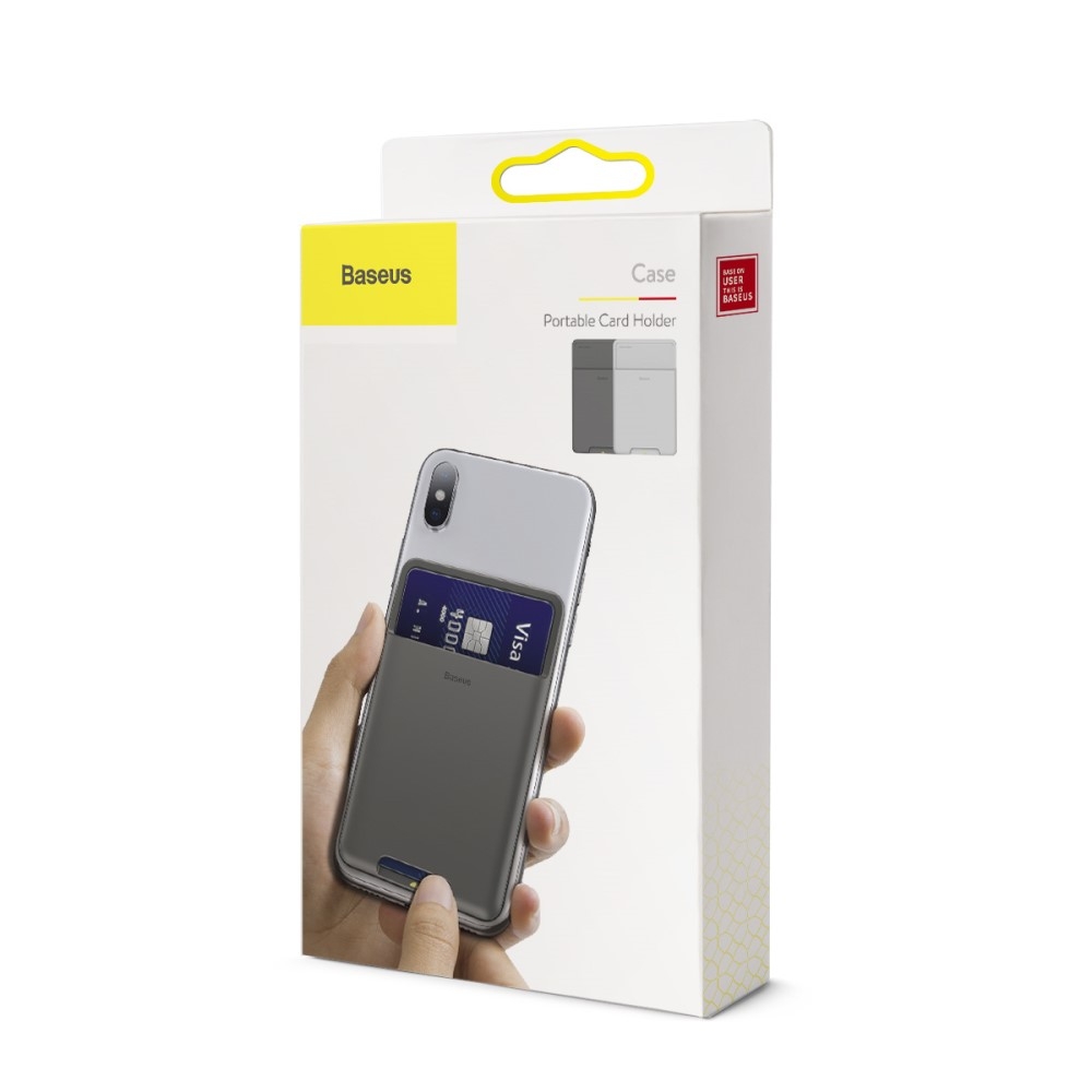 Universal Silikon TPU Pocket Stick-On Kartenfach mit Adhesive Klebe-Pad - Hellgrau