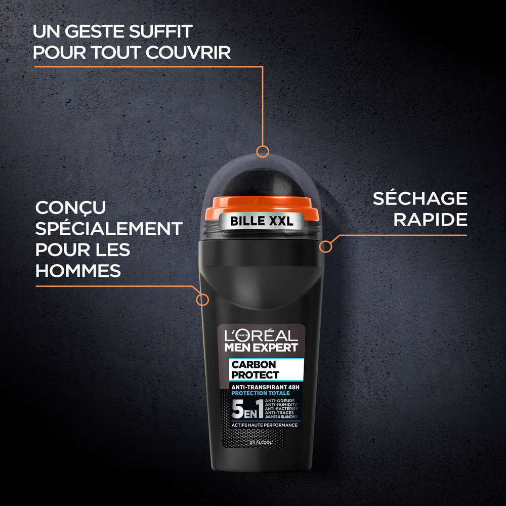 Lot de 6 Déodorants Bille Men Expert Carbon Protect 5-en-1 Ice Fresh