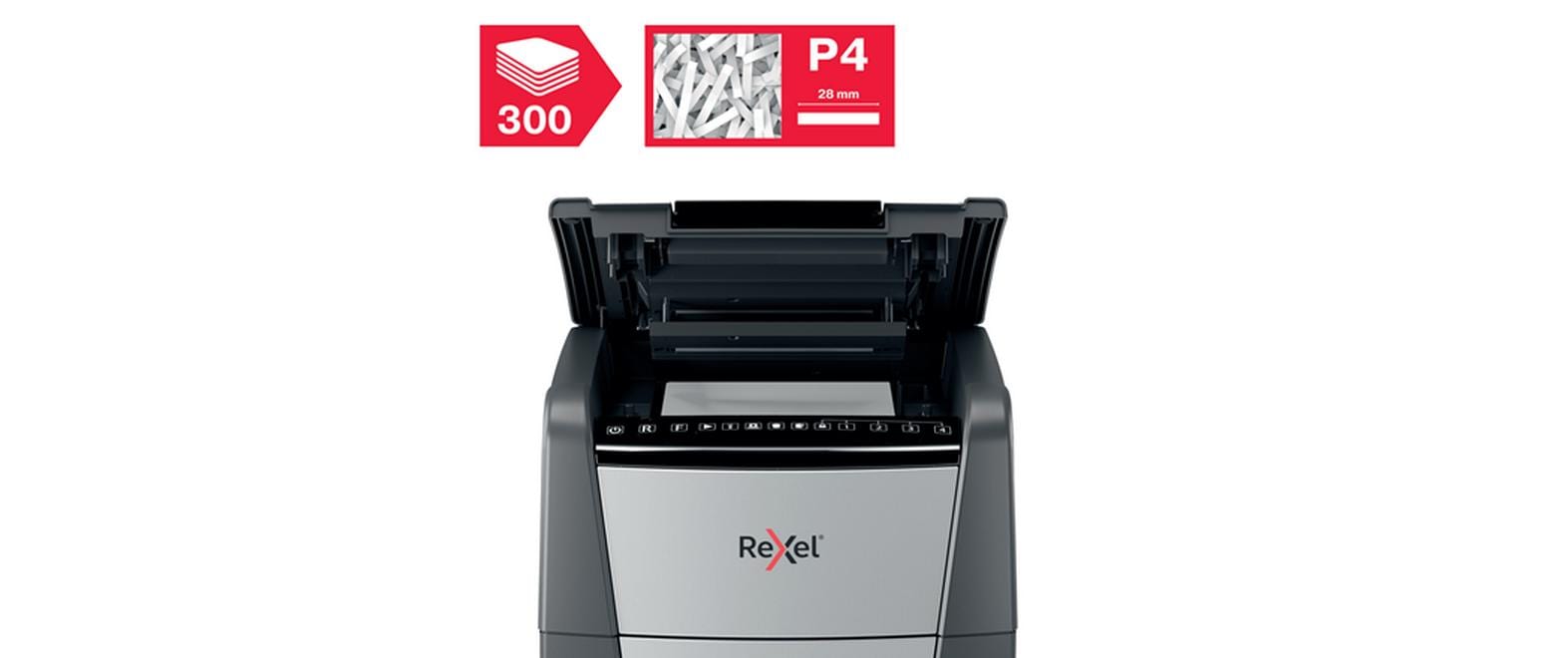 Aktenvernichter Rexel Optimum AutoFeed+ 300X, P-4<br>Automatischer Schredder (auto) für sichere Vernichtung vertraulicher Unterlagen (bis zu 300 Blatt)