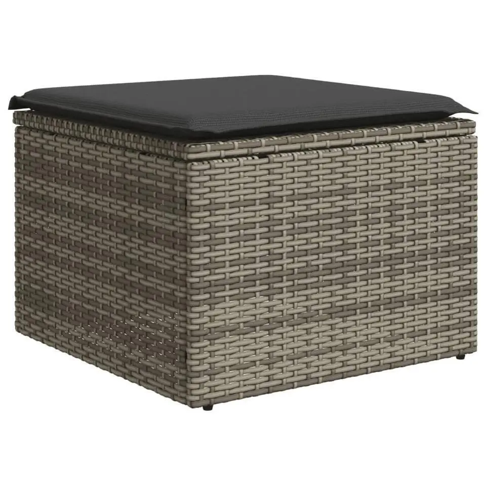 vidaXL Loungeset met 7 kussens hout armsteun & salontafel - Poly Rattan - Grijs