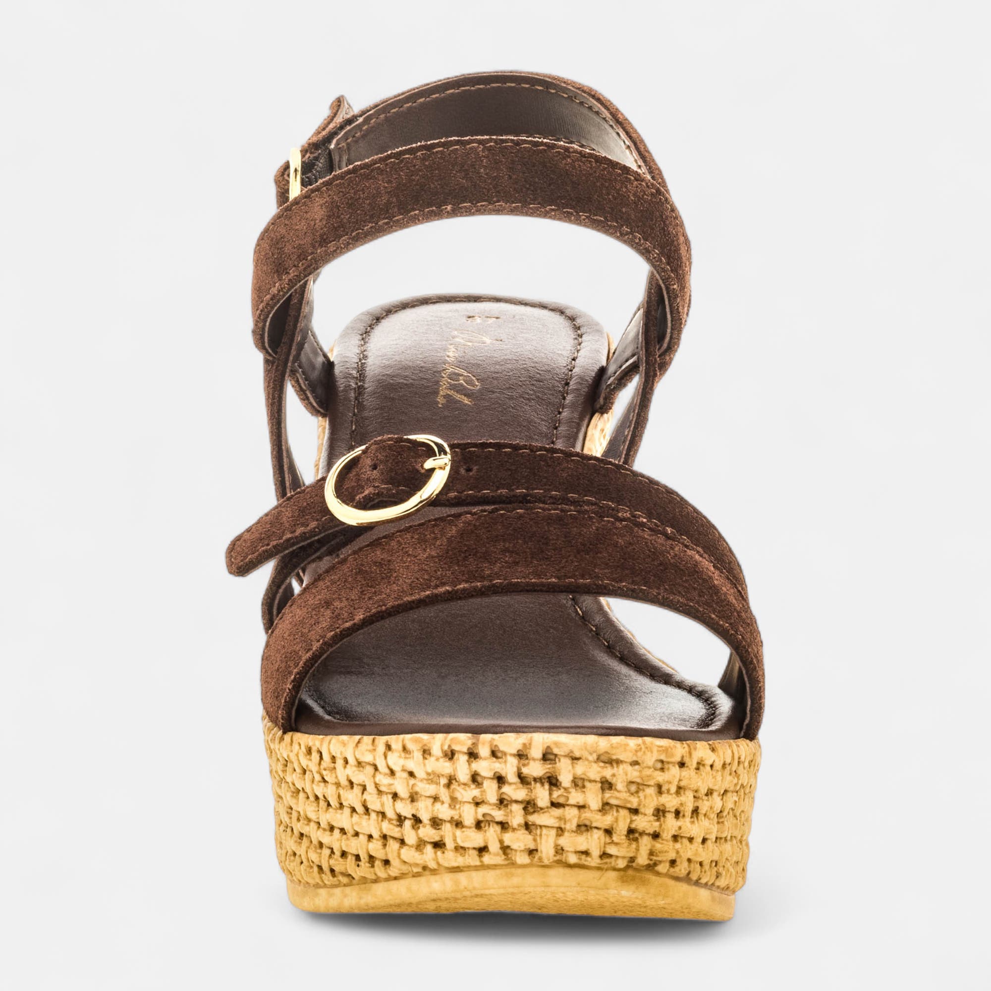 Nu-pieds à talon compensé Femme en cuir marron