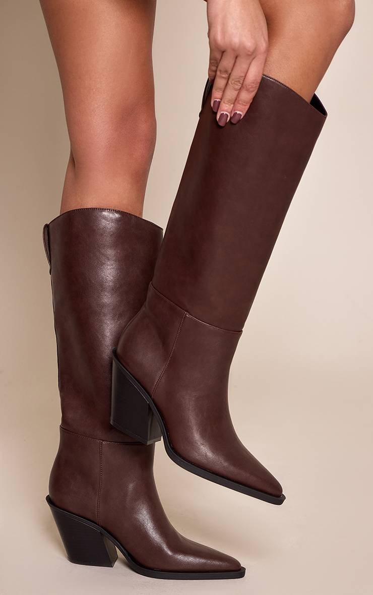 Chocolat Bottes Hautes À Talon Cubain En Synthétiquecuir