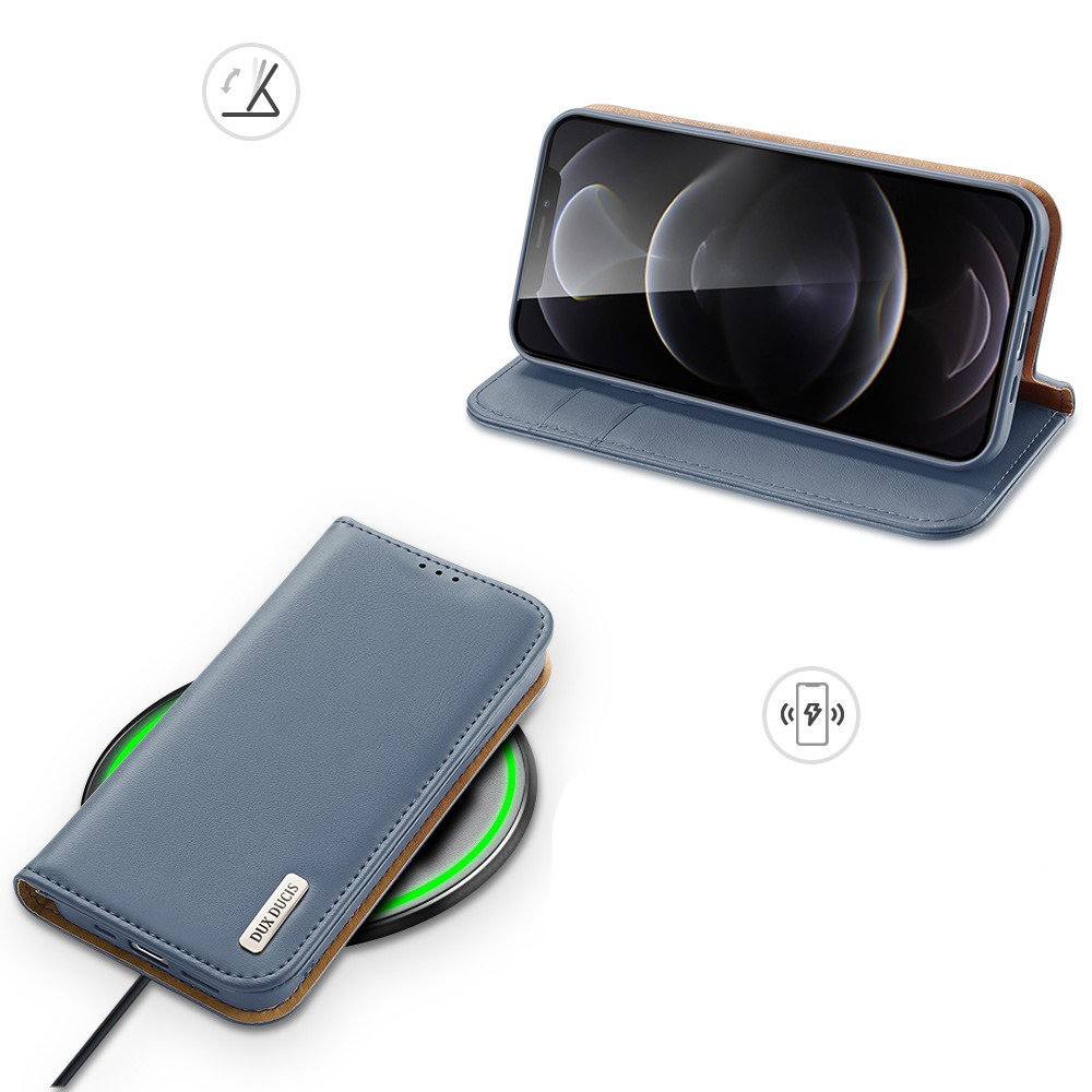 iPhone 13 Pro Flip Wallet Cover Echtleder Tasche (RFID Schutz) - Blau