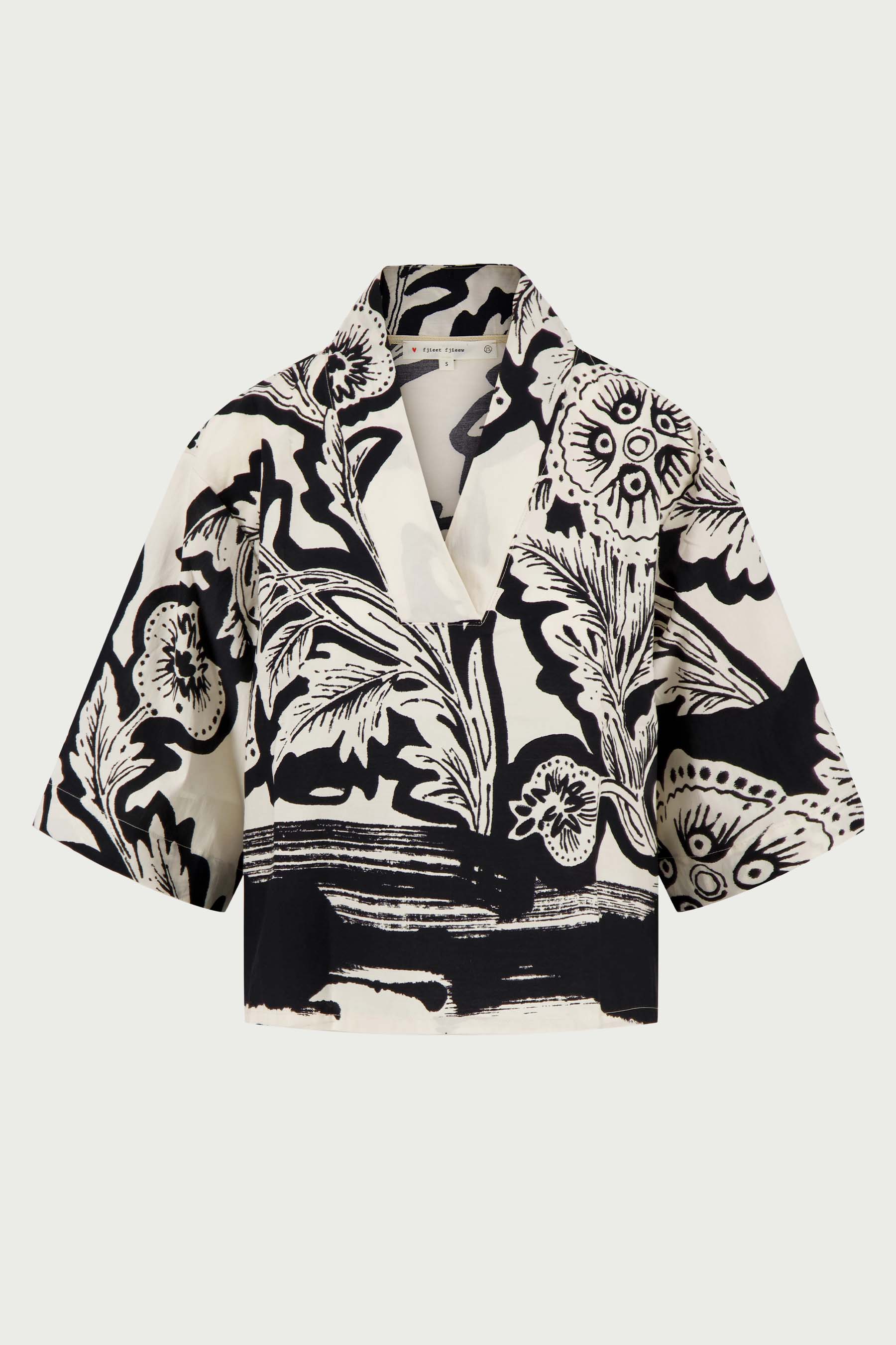 V hals woven top borderprint