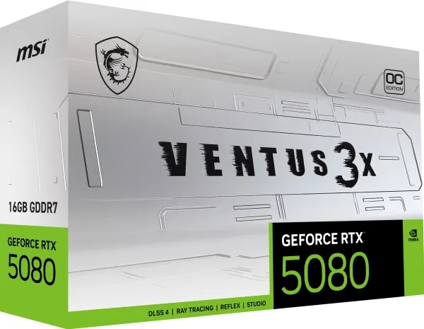 MSI GeForce RTX 5080 16G VENTUS 3X OC - Grafikkort - GeForce RTX 5080 - 16 GB GDDR7 - PCI Express 5.0 - 3 x DisplayPort, HDMI - hvid
