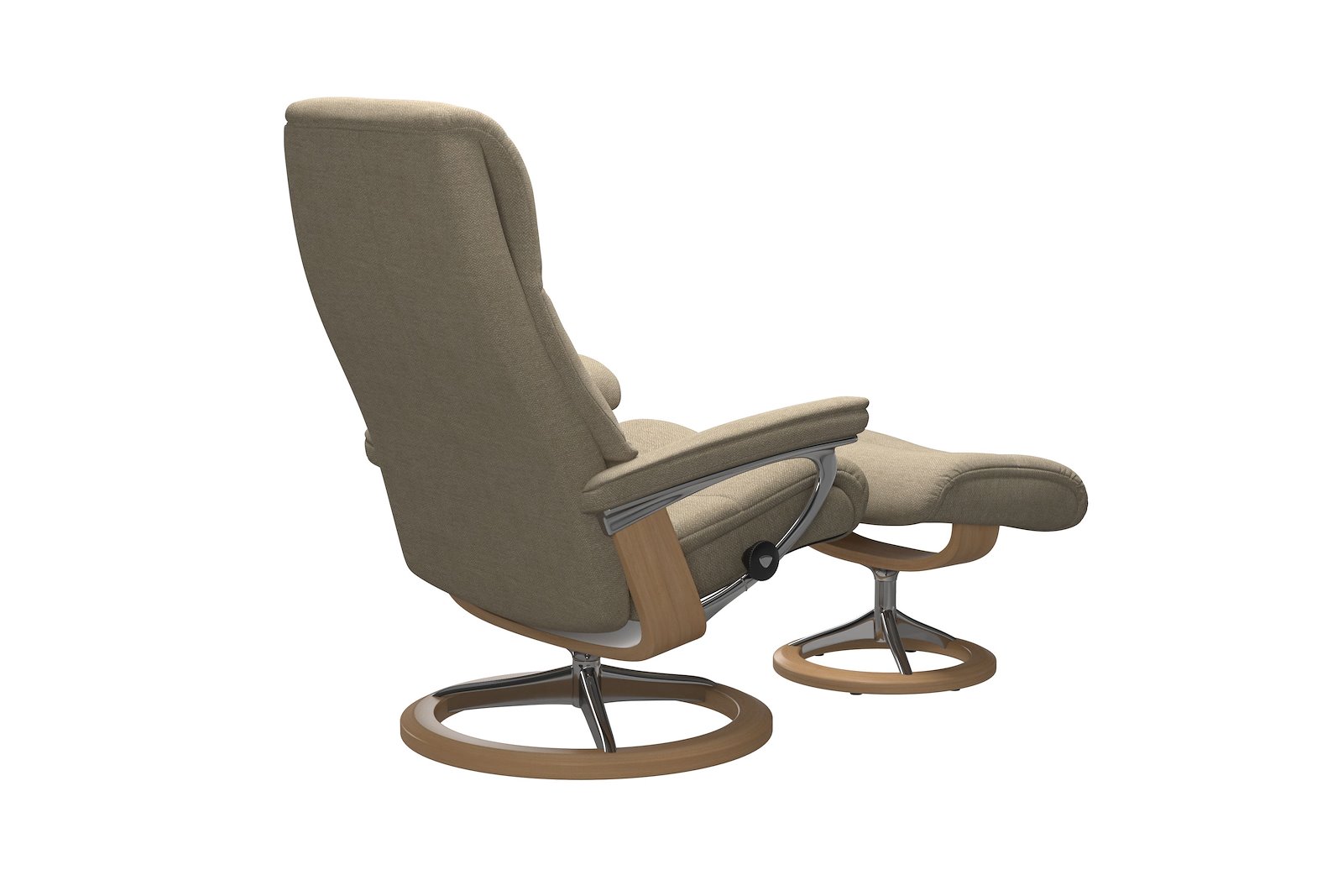 View (M) lenestol med krakk Tekstil Peony Beige - Signature Chrome - Eik